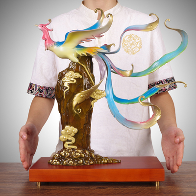 彩铜凤凰摆件凤舞九天客厅玄关酒柜大气装饰工艺品搬新家乔迁礼物