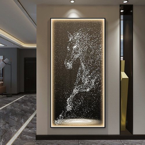 入户玄关马装饰画led发光灯画现代轻奢客厅走廊过道墙壁挂画玄幻