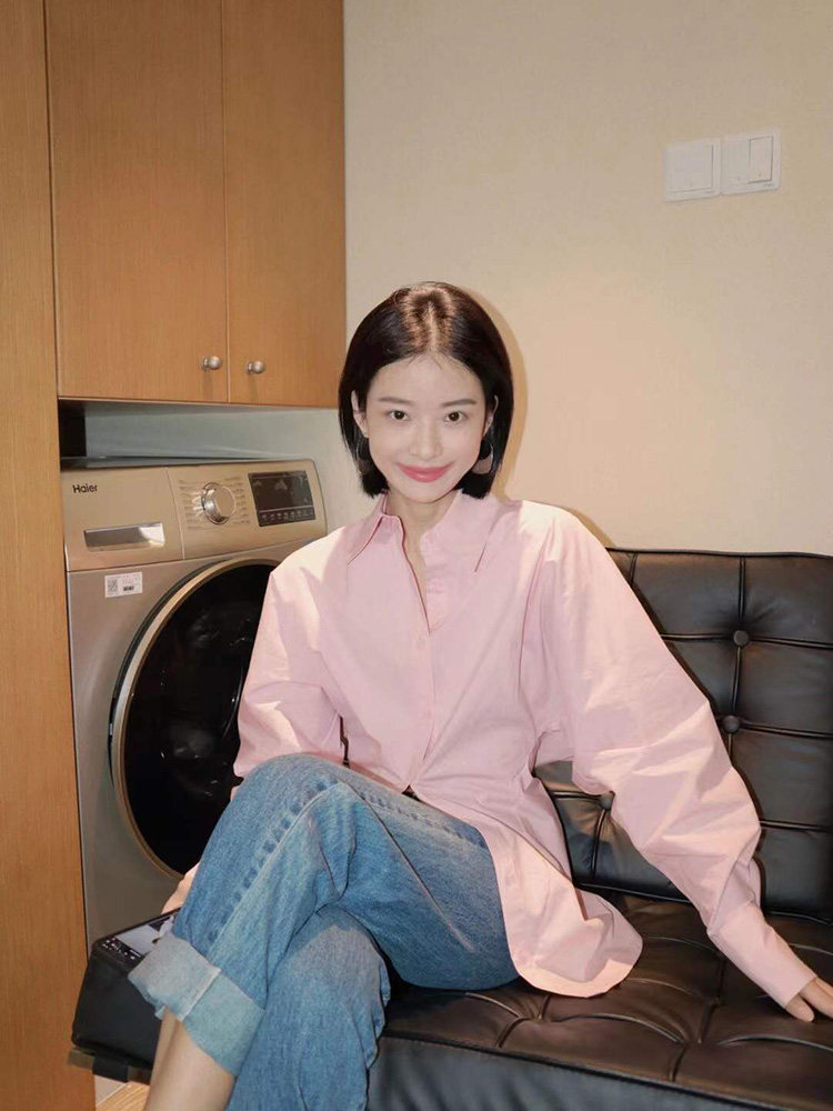 2024 SPRING AND AUTUMN NEW LIGHT PINK LONG SLEEVE SHIRT WOMENS DESIGN SENSE NICHE WAIST SLIM COMMUTING FASHIONABLE SHIRT