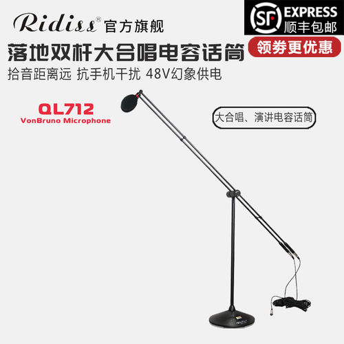 Ridiss QL712落地立式双杆专业大合唱话筒会议演讲朗诵电容麦克风