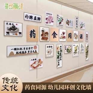 寻悦画语中药文化墙贴药食同源幼儿园传统文化墙认知药材装 饰画