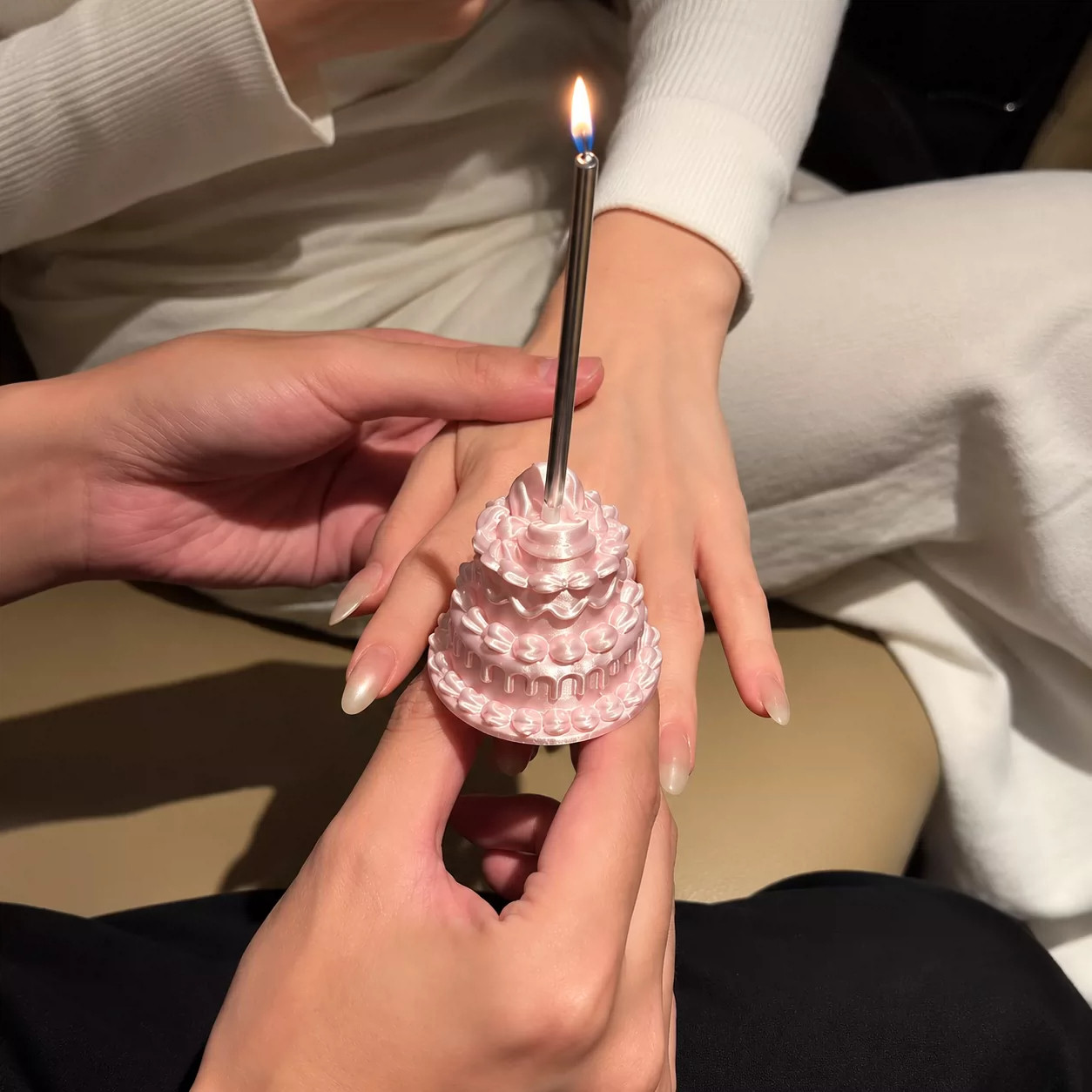 戒指蛋糕蜡烛情人结惊喜小礼物饰品送情侣对象丝绸感生日装饰道具