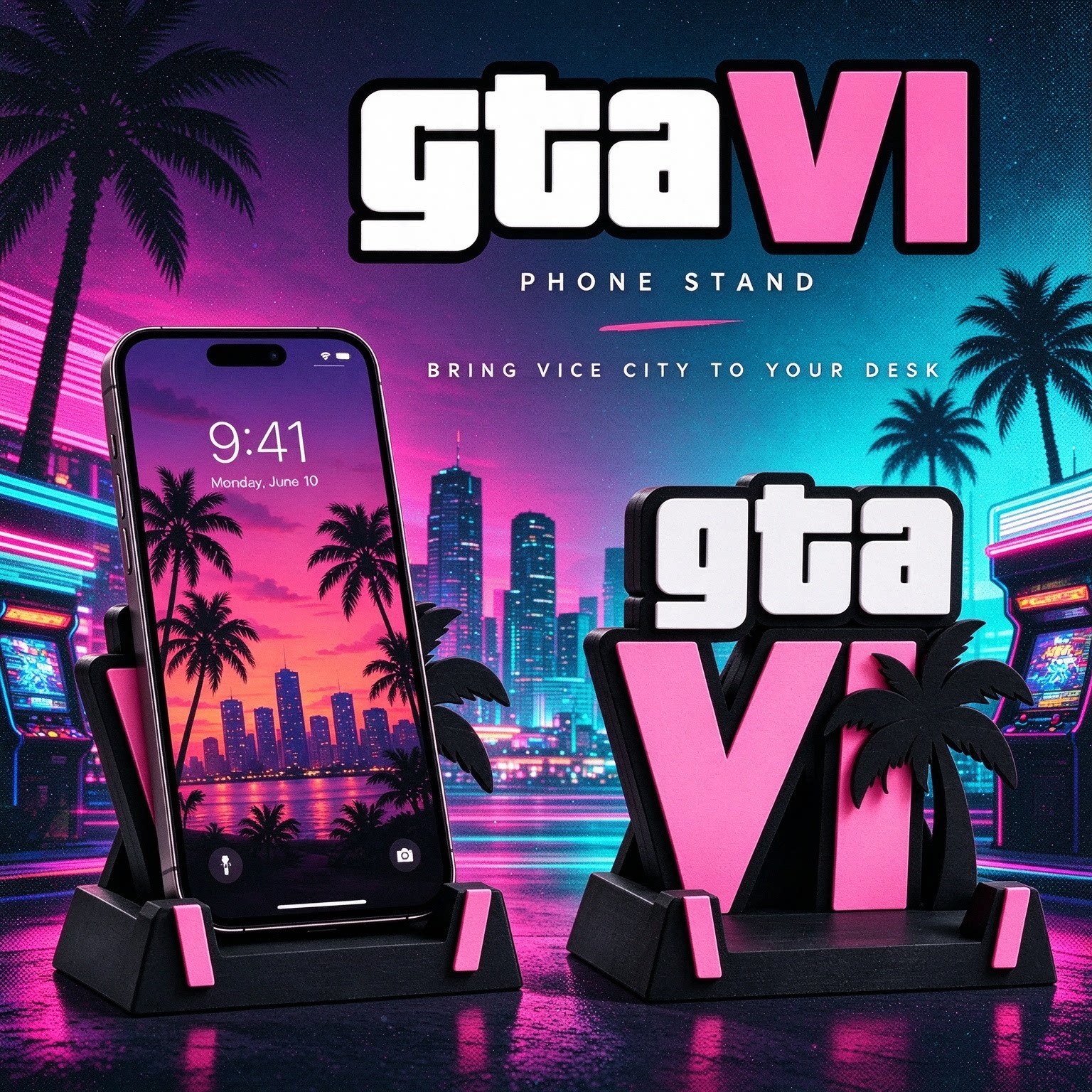 侠盗飞车GTA6手机支架侠盗猎车手罪恶都市游戏周边3D打印个性潮玩