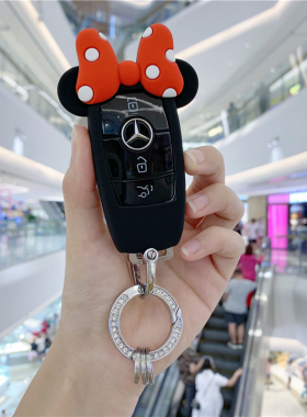 适用奔驰汽车钥匙套新款A级C级E级C260E300LE200卡通蝴蝶结女包软