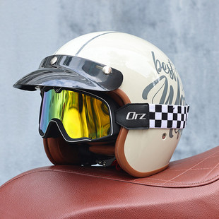 日本araione复古摩托车头盔男女情侣3/4半盔机车巡航电动车四季通