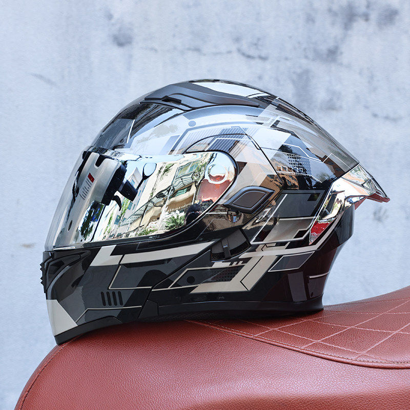 日本araione3C认证摩托车头盔男女揭面盔摩旅机车双镜片大尾翼四