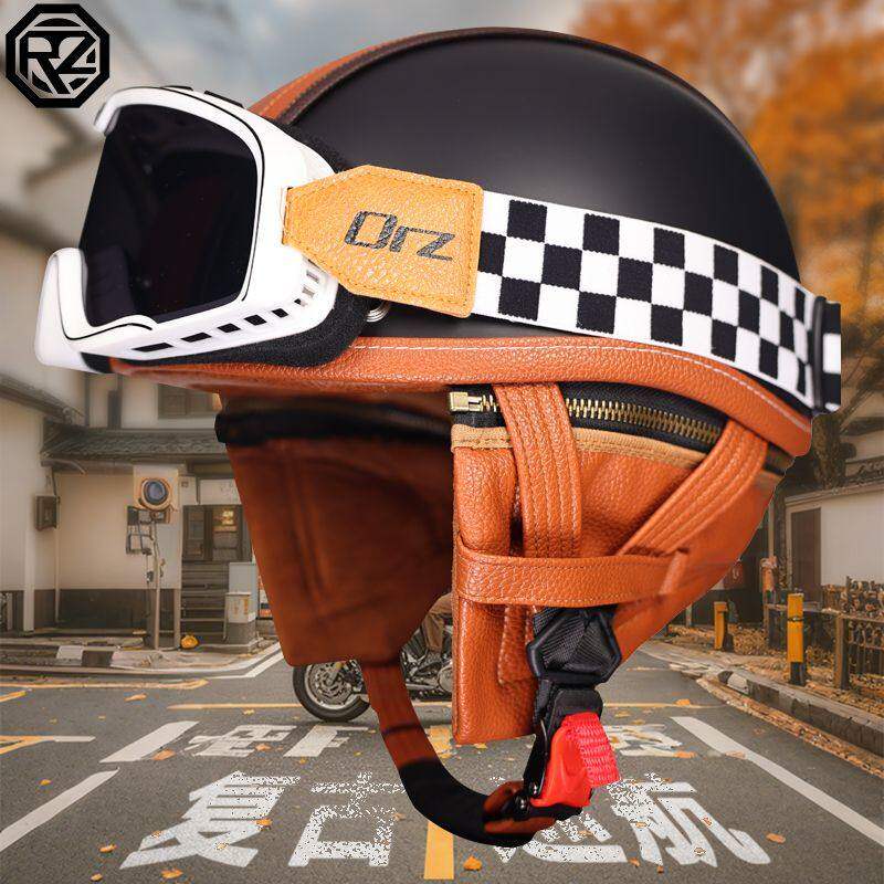 日本araione复古巡航头盔男摩托车机车女夏季四季骑行半盔电动瓶