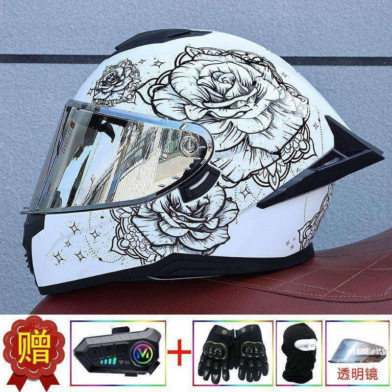 日本araione摩托车头盔男女双镜片情侣街车全盔个性蓝牙大尾翼3C