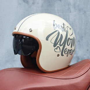 日本araione复古摩托车头盔男女情侣3/4半盔机车巡航电动车四季通