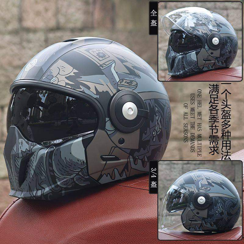 日本araione街霸组合盔摩托车头盔男女机车复古全盔双镜3C认证全