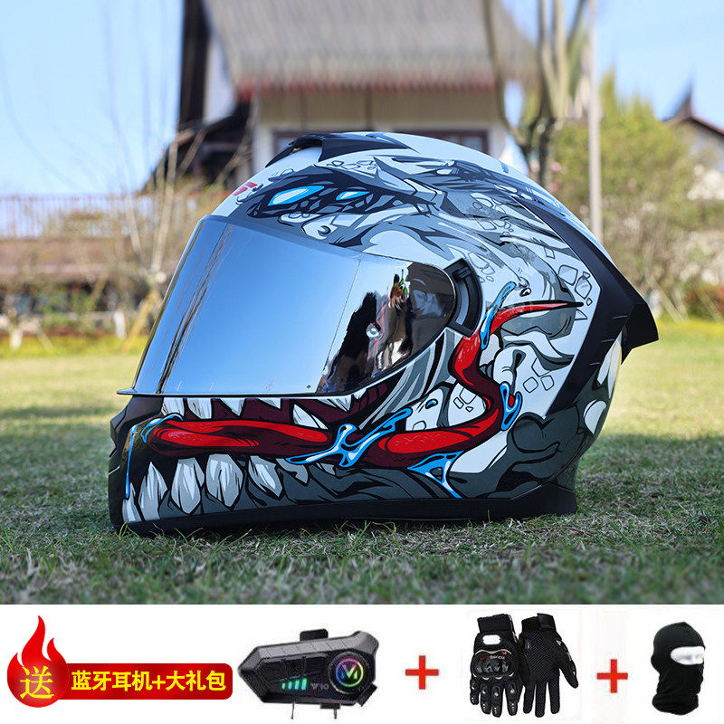 日本araione3C认证摩托车头盔男女全覆式双镜片蓝牙槽机车跑车全