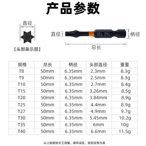 黑色六角柄T型梅花批头强磁S2合金钢定位钻拧内六角螺丝螺母