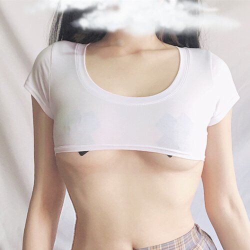 圆领超短款高腰漏肚脐T恤女短袖修身短装紧身露脐小心机上衣夏