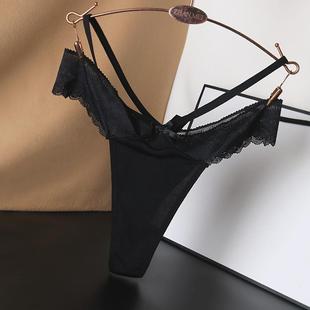 新款性感透明女士冰丝内裤低腰细带镂空诱惑蕾丝棉裆大码丁字裤头