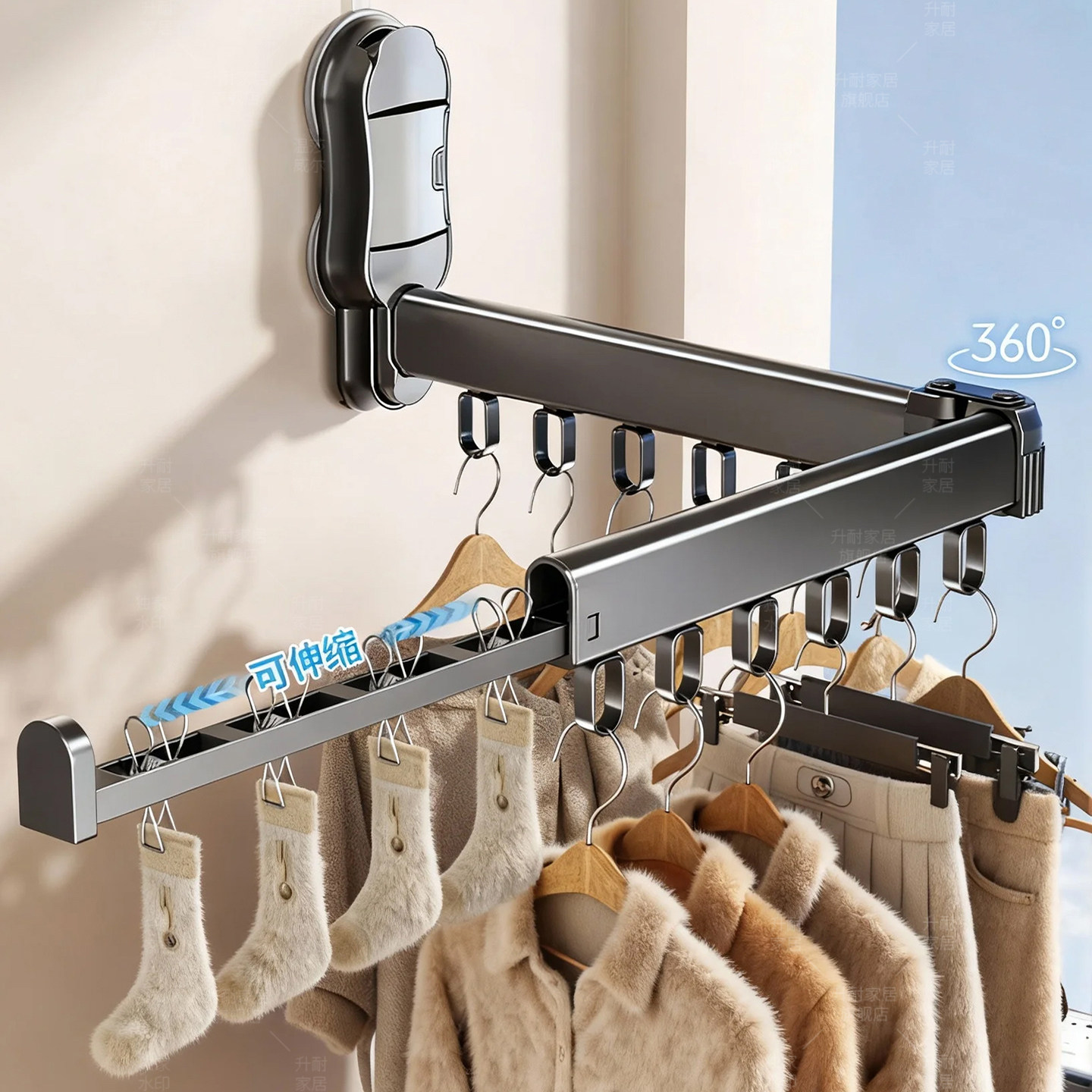 强力双吸盘晾衣架免打孔可伸缩多夹子阳台袜子内衣可折叠晾晒神器,收纳整理,多夹子晾衣架,淘宝优惠券,粉丝福利购,淘宝优惠卷