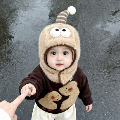 婴儿帽子宝宝围脖一体帽冬天加厚