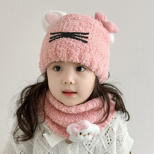宝宝帽子秋冬季婴儿珊瑚绒帽子围巾套装男童保暖女童围脖两件套厚