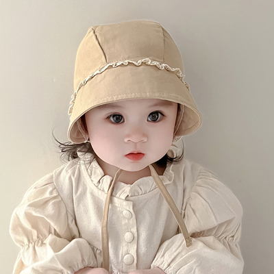 婴儿护耳帽春秋纯色系带防风帽子