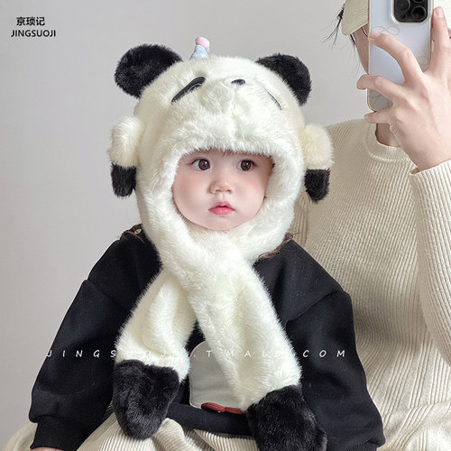 耳朵会动儿童帽子围巾一体冬季