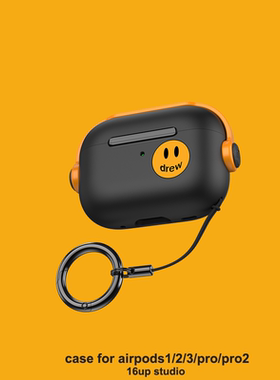 锁扣支架潮牌drew笑脸适用airpods4保护套情侣高级感简约个性创意小众三代苹果耳机壳pro2硅胶防摔挂绳软盒