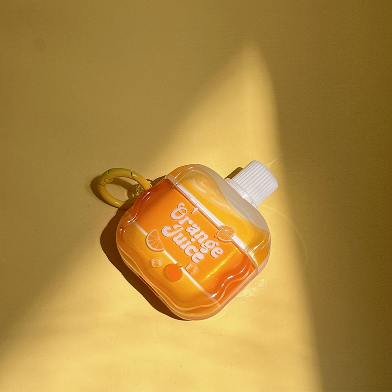 ins风趣味橙汁饮料适用airpodspro2保护套新款夏日橙色小众个性男女创意挂件三代苹果耳机壳4硅胶透明防摔软