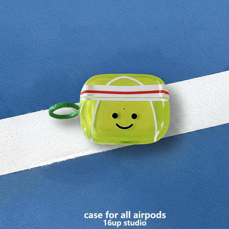 绿色网球笑脸表情适用airpod spro二三代保护套可爱卡通简约小众趣味男女个性挂饰苹果耳机壳2/3/4硅胶透明软