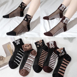 小熊浅口袜防勾丝 可爱女士袜子纯棉底水晶玻璃冰丝袜短款 夏季 薄款