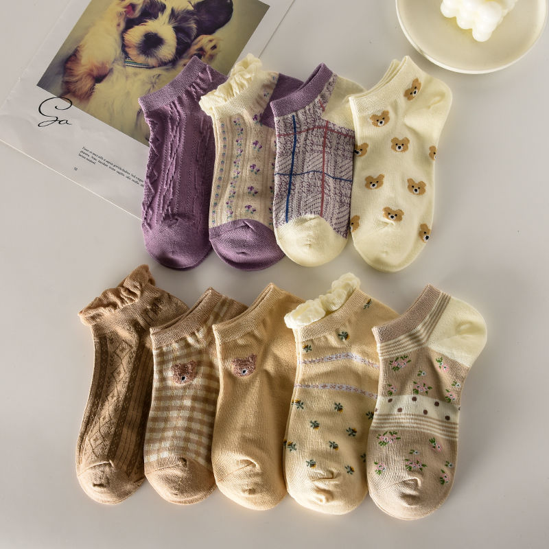 短袜春夏季女纯棉日系可爱小熊