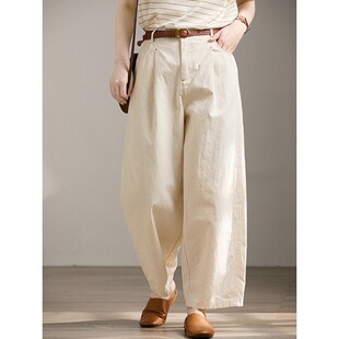 子女 小个子百搭气球裤 谷家 100%匹马棉立体剪裁文艺休闲九分长裤