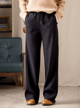 显瘦显高慵懒百搭高腰直筒裤 加绒保暖柔软羊毛休闲长裤子女