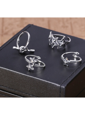 小众银饰925纯银开口戒指饰品泰银戒指五角星款男女指环食指对戒