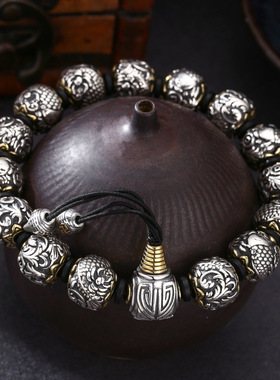 小众银饰男士925纯银手链国风锦鲤手串手链潮流泰银复古手环手镯