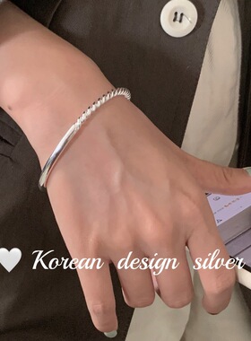 韩国ins风S925纯银麻花手镯女