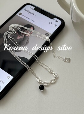 S925纯银黑玛瑙双层锁骨链女