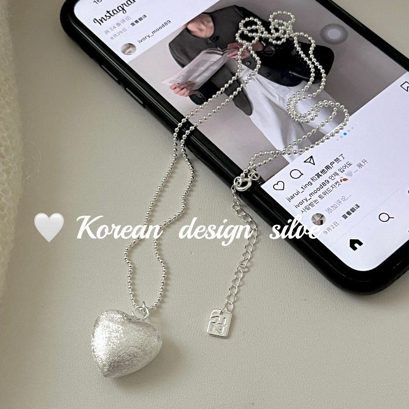 S925纯银爱心锁骨链女款长款