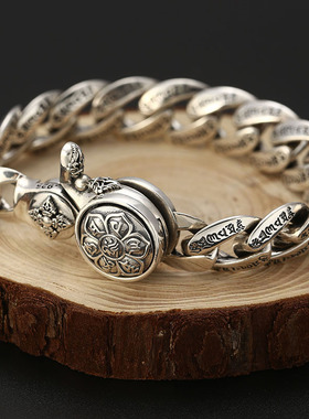 批发925纯银复古手饰品男泰银潮流个性百搭金刚杵六字真言手链