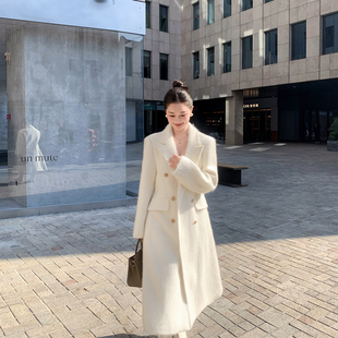 经典双排扣拉绒羊绒大衣女冬新款韩版大牌高端轻奢气质毛呢子外套