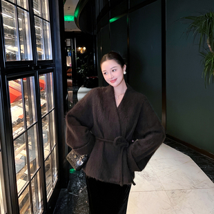 高端轻奢拉绒羊绒大衣女冬季新款韩版小个子宽松气质短款毛呢外套