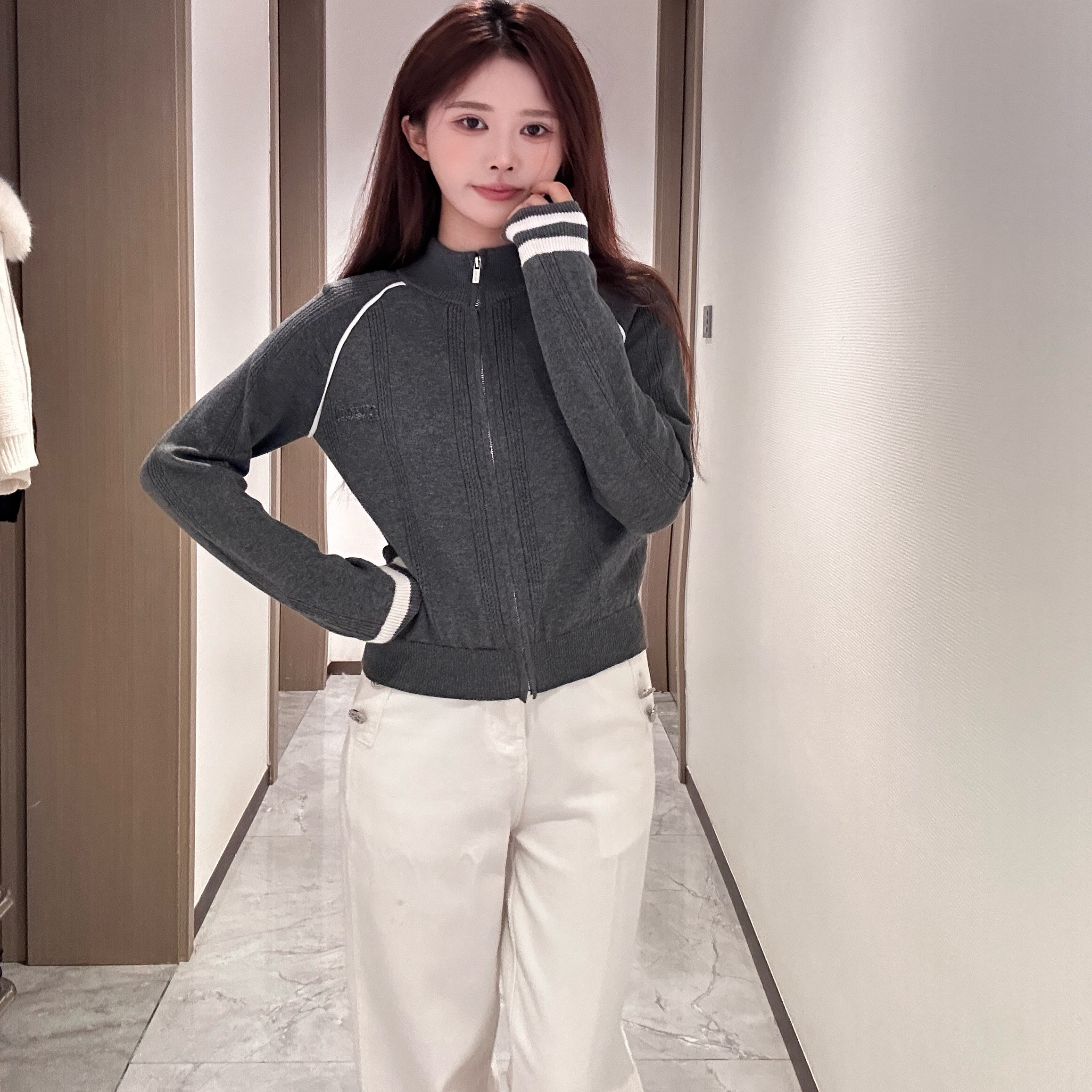 【SALE服饰】立领宽松型长袖韩版毛针织衫针织秋季春秋季女