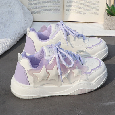 小众设计感紫色星星2026春季板鞋女款厚底百搭小白鞋学生休闲运动