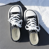 潮透气平底ulzzang板鞋 帆布鞋 新款 百搭韩版 子ins 女黑色2026春夏季
