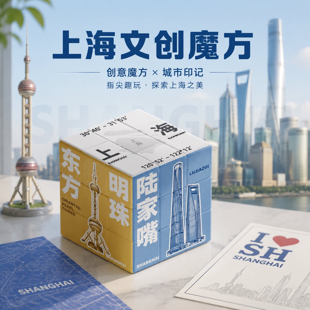 上海市文创产品定制地标城市魔方三阶魔方高颜值旅游周边礼物纪念图片