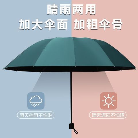 晴雨双人加固商务折叠两用男女黑胶超大号骨加大雨伞三折伞手动12