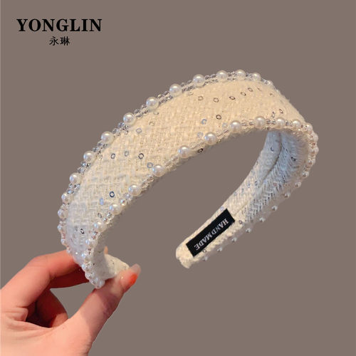 法式小香风甜美气质珍珠布艺发卡