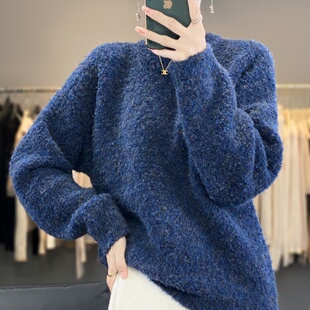 小谷粒高级感毛衣女加厚短款冬季新款小个子慵懒风圆领套头上衣