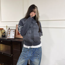 Amoeba复古提花针织拼接羽绒服女冬季新款保暖修身短款显瘦外套