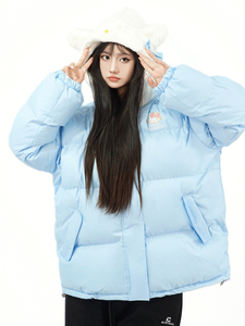 Amoeba可爱凯蒂猫棉服外套拼接帽子软糯冬季保暖加厚面包服棉衣女