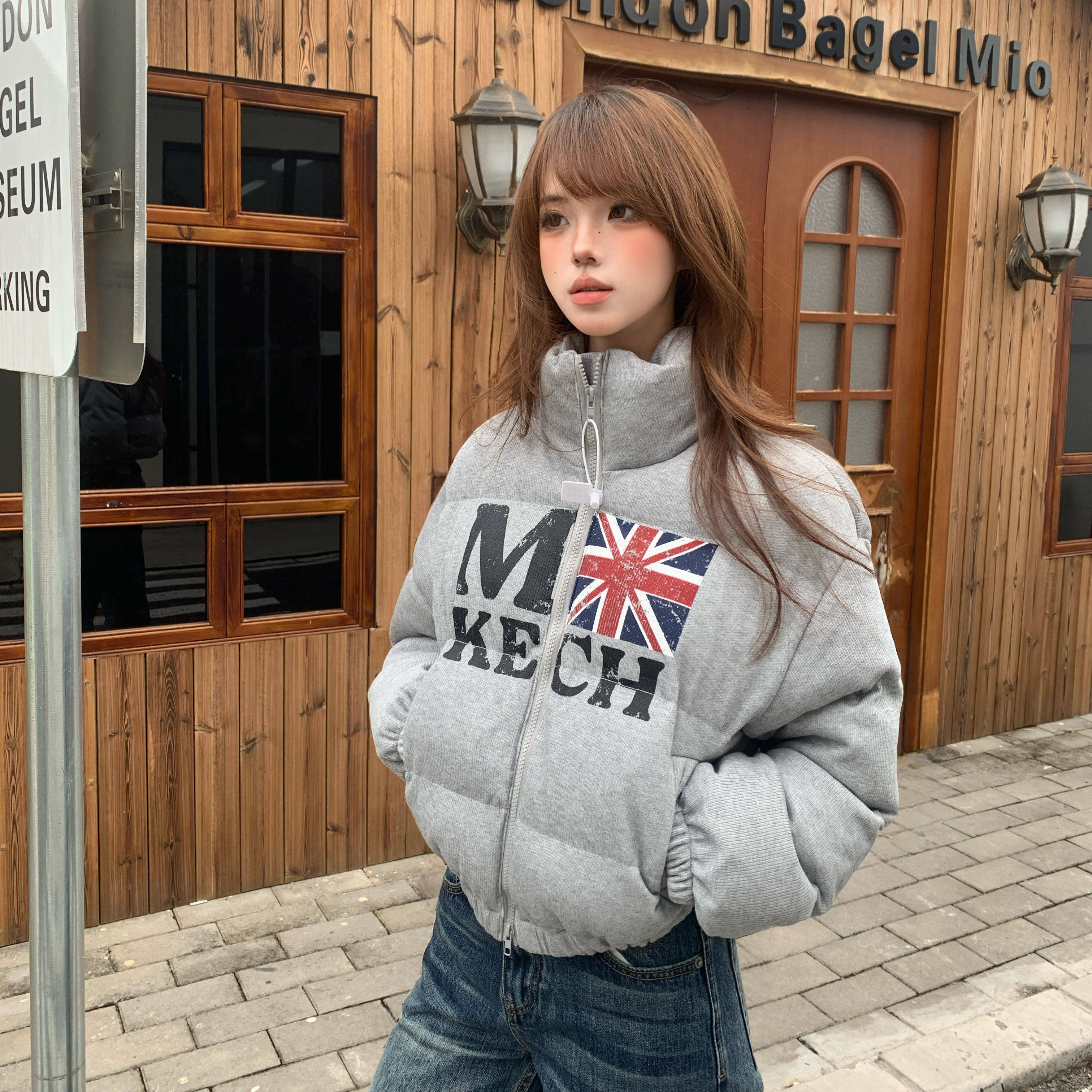 Amoeba美式复古字母旗标印花短款宽松立领棉服女冬季保暖加厚外套,女装/女士精品,棉衣/棉服,淘宝优惠券,粉丝福利购,淘宝优惠卷