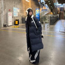 Amoeba原创美式翻毛领宽松中长款棉服女休闲学院风过膝加厚外套