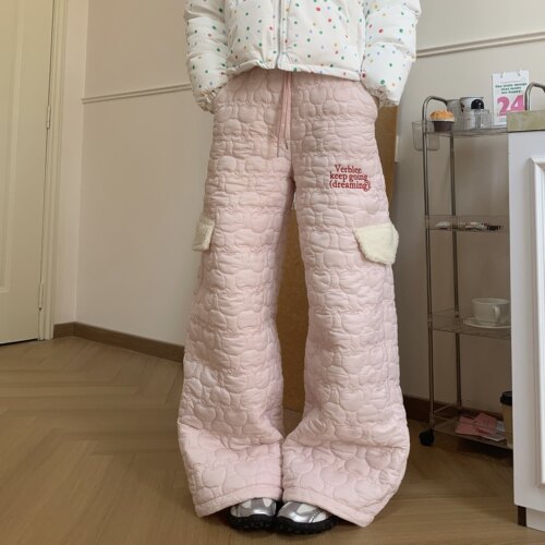 甜美苹果纹路冬季加绒棉裤